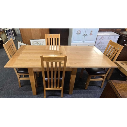 370 - MODERN OAK EXTENDING DINING TABLE & 4 MATCHING CHAIRS