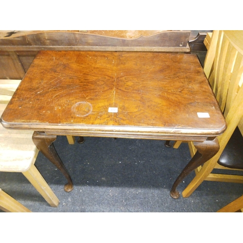 372 - WALNUT CARD TABLE WITH GREEN BAIZE