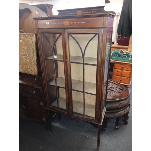 379 - INLAID MAHOGANY GLAZED CABINET ON LEGS