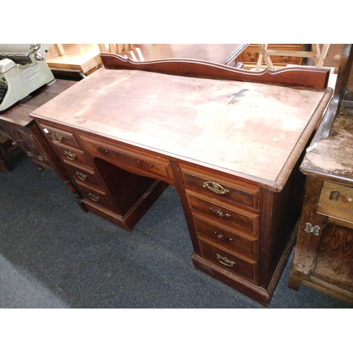 383 - MAHOGANY DESK, SOME HANDLES MISSING