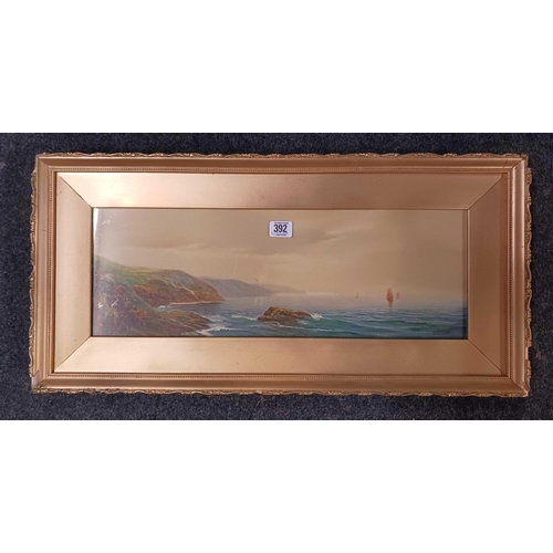 392 - GILT F/G JOHN SHAPLAND WATERCOLOUR OF A SHORELINE SCENE