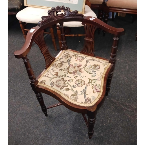 393 - MAHOGANY UPHOLSTERED CORNER CHAIR