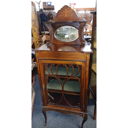 420 - INLAID MAHOGANY GLAZED DISPLAY MIRROR BACK CABINET