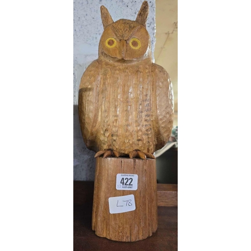 422 - CARVED WOODEN OWL, APPROX 16'' HIGH