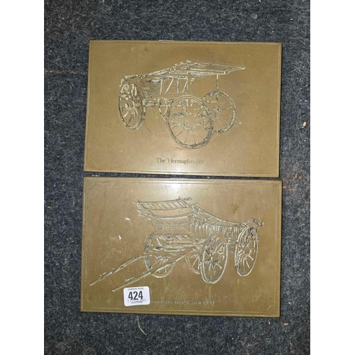 424 - PAIR OF WALL PLAQUES DEPICTING CARTS