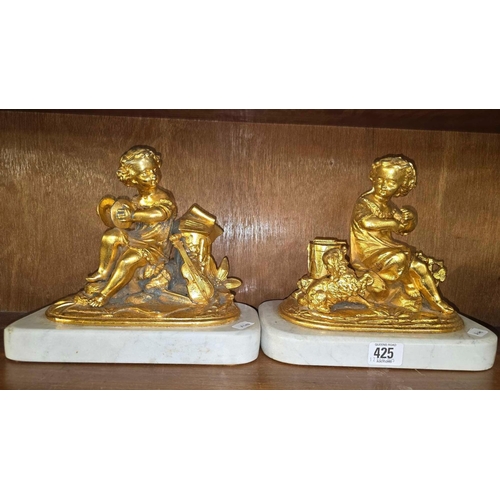 425 - PAIR OF ORMALU FRENCH PUTTI FIGURES ON MARBLE BASES