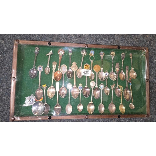 433 - FRAME OF SOUVENIR COLLECTOR SPOONS INCL; CAPRI & MISSOURI