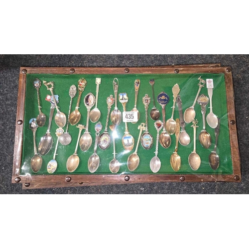 435 - FRAME OF SOUVENIR COLLECTOR SPOONS INCL; HM SUBMARINES & CANADA