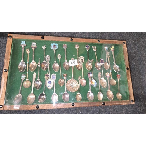 437 - FRAME OF SOUVENIR COLLECTOR SPOONS INCL; BLACKPOOL & PERTH