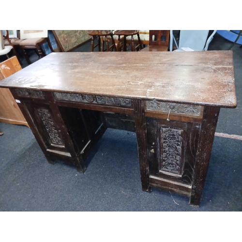 477 - CHARLES II OAK COFFEE DATED 1661 CONVERTED INTO A DESK