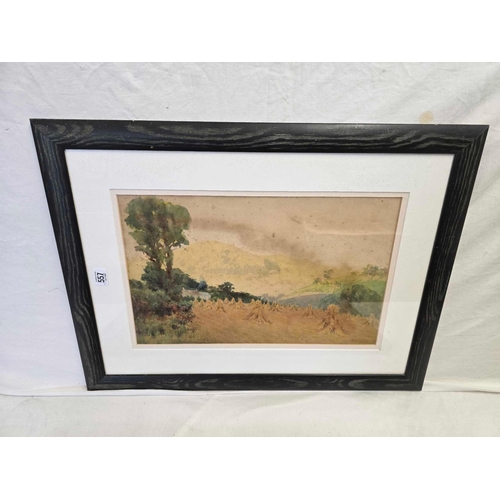 557 - HERBERT J DAY 1875-1950; CORN STOOKS IN EXTENSIVE LANDSCAPE, SIGNED,  WATERCOLOUR 20 X 26'' PLUS ANO... 