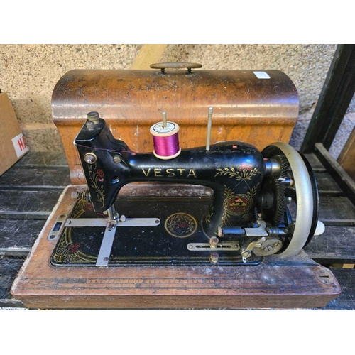 63 - VINTAGE VESTA SEWING MACHINE WITH CARRY CASE, NO KEY