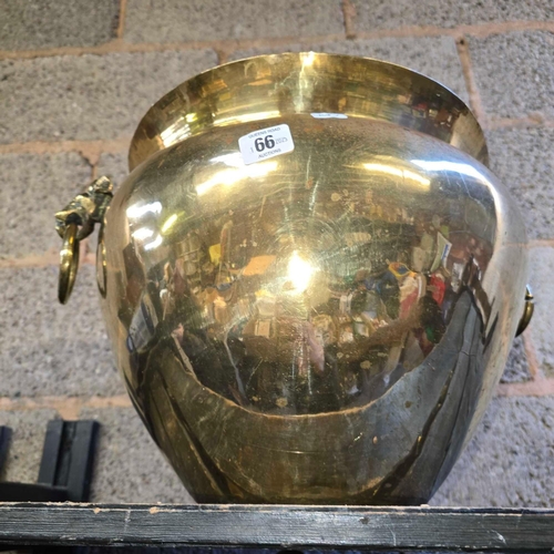 66 - AN ANGLO / INDIAN BRASS JARDINIERE WITH ELEPHANT HEAD HANDLES