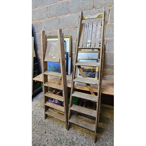 68 - 2 VINTAGE WOODEN STEP LADDERS FOR DISPLAY PURPOSES ONLY