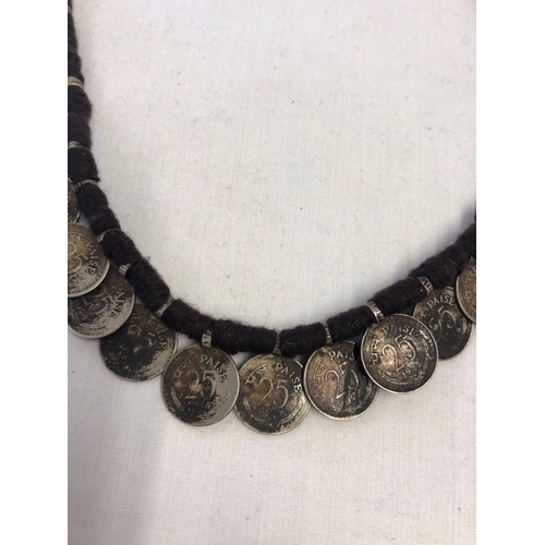 704 - COIN NECKLACE WITH 27 - 25 INDIA PAISE COINS