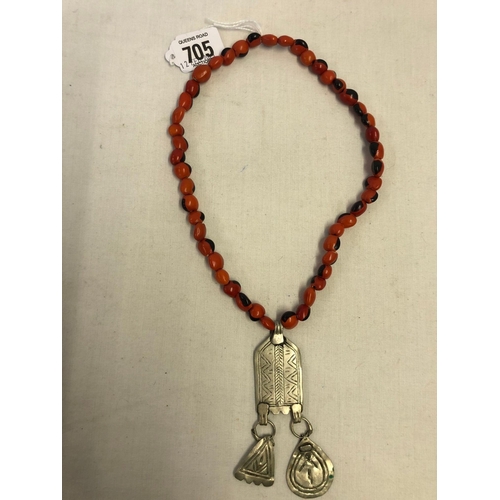 705 - CORAL TYPE BEAD TRIBAL NECKLACE