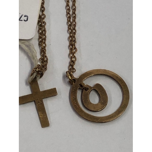 814 - A SMALL 9ct GOLD CROSS (1.5g) & A ROLLED GOLD NECK CHAIN & PENDANT