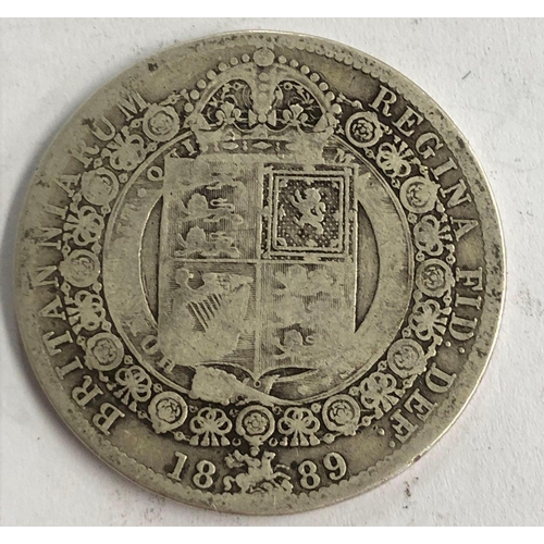 822 - VICTORIAN SILVER HALF CROWN 1889