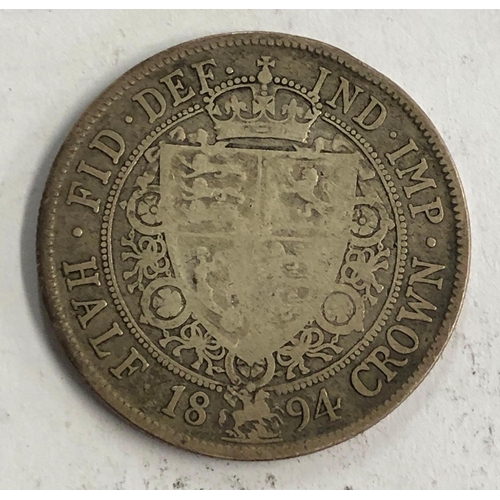 823 - VICTORIAN SILVER HALF CROWN 1894