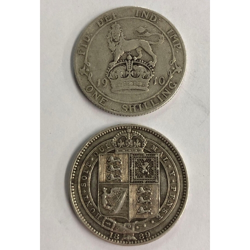 826 - A VICTORIAN SHILLING 1889 & ANOTHER 1910