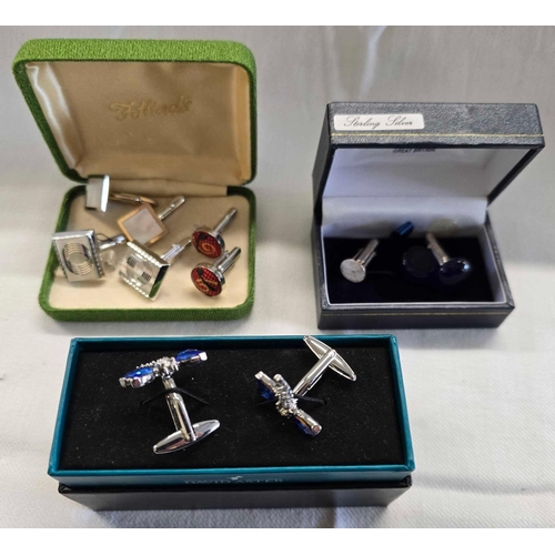 962 - TUB WITH MISC GENTS WHITE METAL CUFF LINKS INCL; A PAIR BY DAVID ASTER & A PAIR OF BRISTOL BLUE GLAS... 