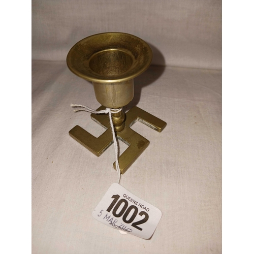 1002 - SOLID BRASS SWASTIKA CANDLESTICK