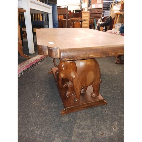 1190 - MAHOGANY COFFEE TABLE SUPPORTED BY 2 ELEPHANTS