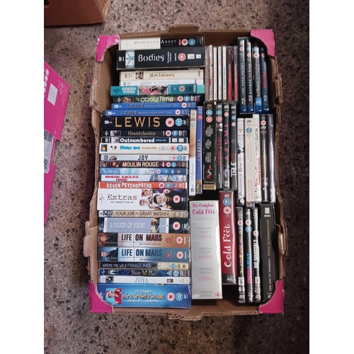 208 - 2 CARTONS OF TV / FILM BOX SETS / SERIES OF DVDS / WHS AND ADDITIONAL CD'S