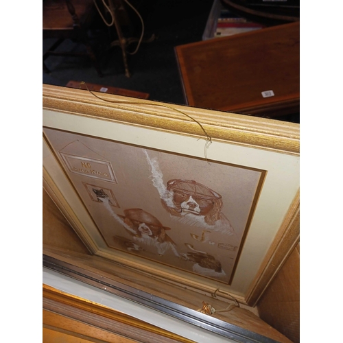 380 - CARTON OF F/G PRINTS & A MARQUETRY PICTURE