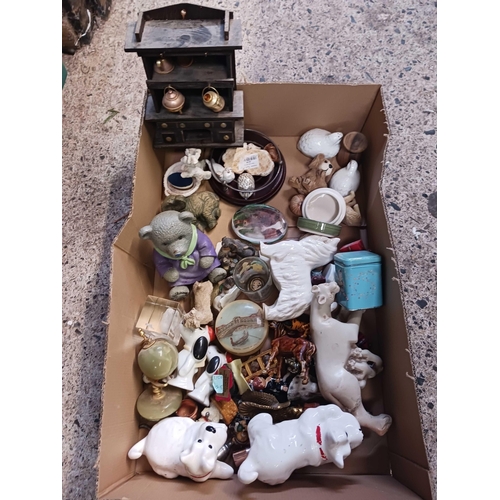 46 - 2 CARTONS OF MIXED CHINA, RESIN ANIMAL & OTHER FIGURINES INCL; RONALD REGAN & MARGARET THATCHER