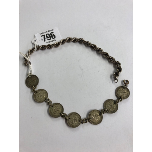 796 - SILVER TWIST BRACELET & SILVER COIN BRACELET