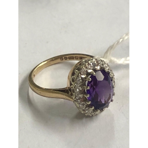 827 - 9ct AMETHYST & DIAMOND RING, 3.2g SIZE 'H'