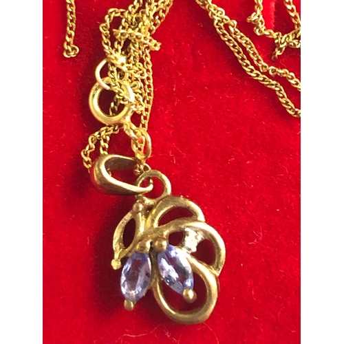 886 - 9ct AMETHYST & DIAMOND PENDANT ON GOLD CHAIN, 1.7g