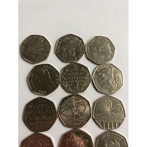 900 - FIFTY PIECE COINS (18) INCL; COATS OF ARMS, PUBLIC LIBRARY,TAYLOR OF GLOUCESTER, TAILS OF PETER RABB... 