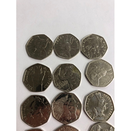 901 - FIFTY PENCE COINS (18) INCL; PRIDE, GIRL GUIDE, PADDINGTON BEAR, THE TAYLOR OF GLOUCESTER