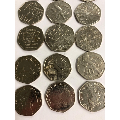 902 - TUB WITH MIXED 50P COINS INCL; PETER RABBIT, MRS TIGGY WINKLE & PADDINGTON BEAR