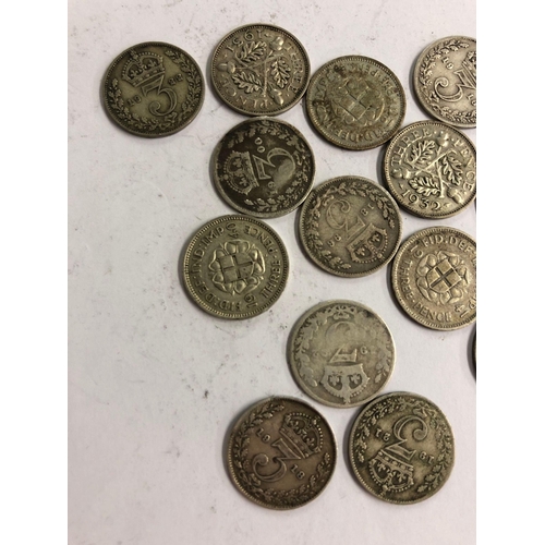 927 - SIXTEEN VICTORIAN & LATER SILVER 3 PENCE'S