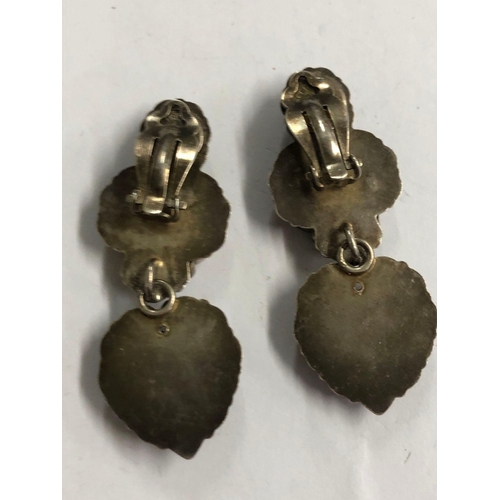 939 - A PAIR OF SILVER & STONE SET CUP EAR PENDANTS