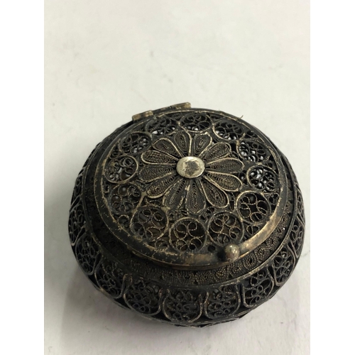 959 - SILVER FILIGREE ROUND INCENSE POT