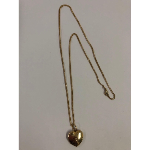 966 - A 9ct HEART SHAPED LOCKET ON A 9ct GOLD NECK CHAIN, 6.6g