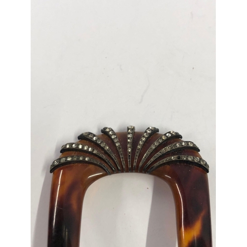 972 - AM ANTIQUE TORTOISE SHELL HAIR SLIDE WIT MARCASITE