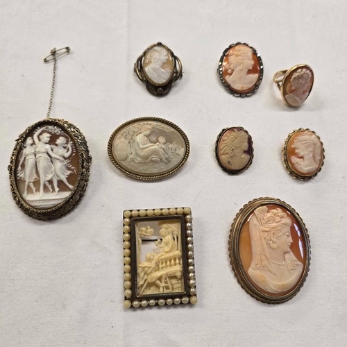 COLLECTION OF CAMEO'S INCL; 1 X 9ct EXAMPLE & SILVER EXAMPLES