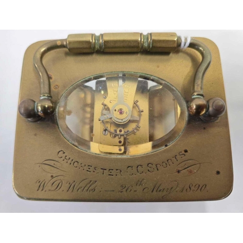 BRASS CARRIAGE CLOCK WITH INSCRIPTION