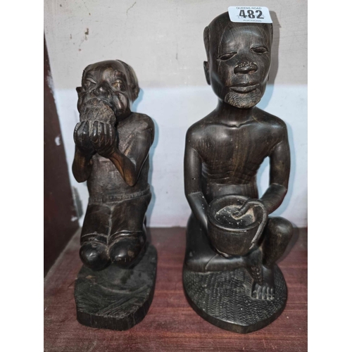 482 - TWO AFRICAN CARVED FIGURES, 12'' HIGH APPROX