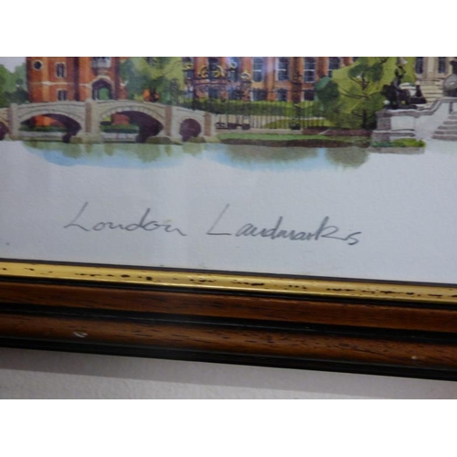 48 - Colour Print of London Land Marks Signed by Mathew Cook