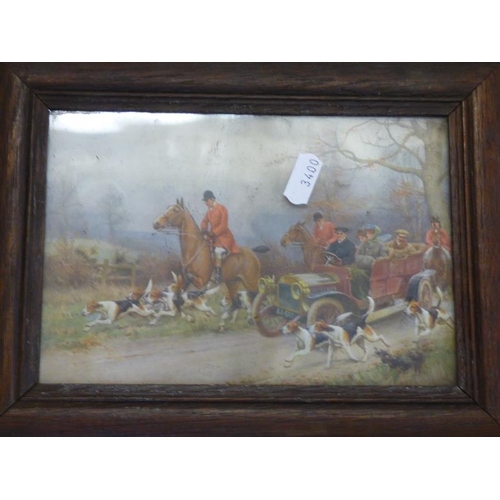 119 - Three antique oak framed hunting prints