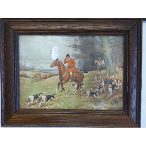 119 - Three antique oak framed hunting prints