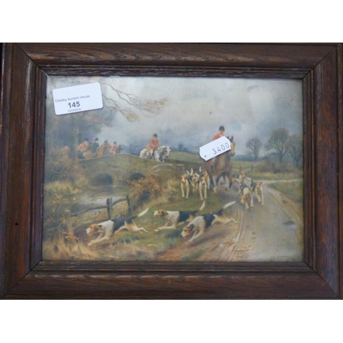 119 - Three antique oak framed hunting prints