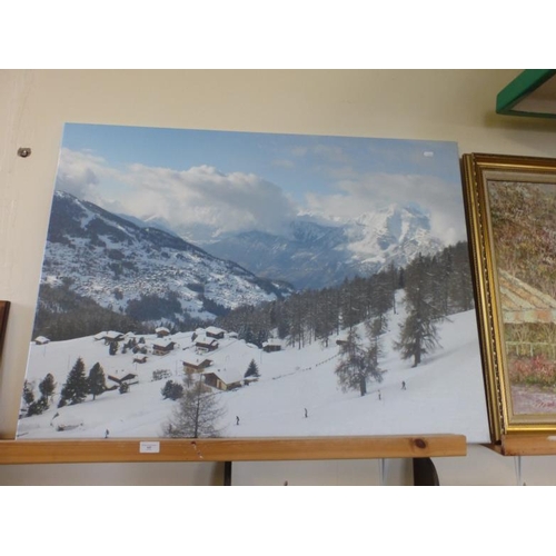 107 - Large colour print of snow scene on canvas