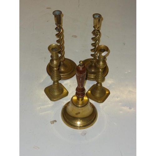 127 - Vintage brassware including candlesticks